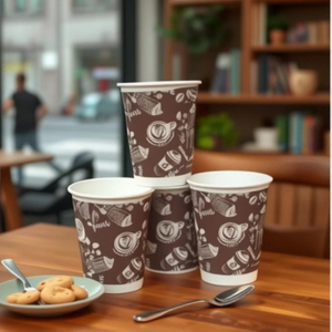 Eco-Friendly 12oz Disposable Cup Double Wall Paper Ice Coffee Paper Cups