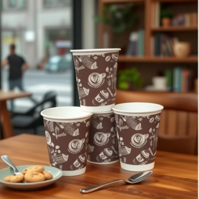 Eco-Friendly 12oz Disposable Cup Double Wall Paper Ice Coffee Paper Cups