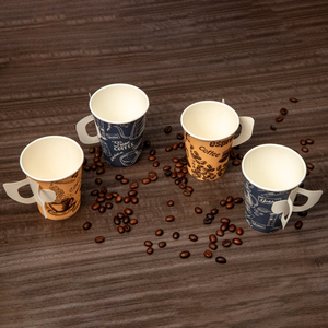 Coffee Paper Cup with Handle Single Wall Disposable with Plastic Lid 