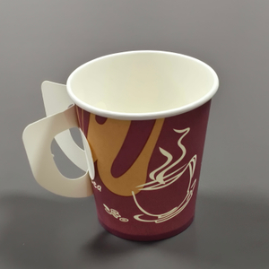 Coffee Paper Cup with Handle Single Wall Disposable with Plastic Lid 7oz