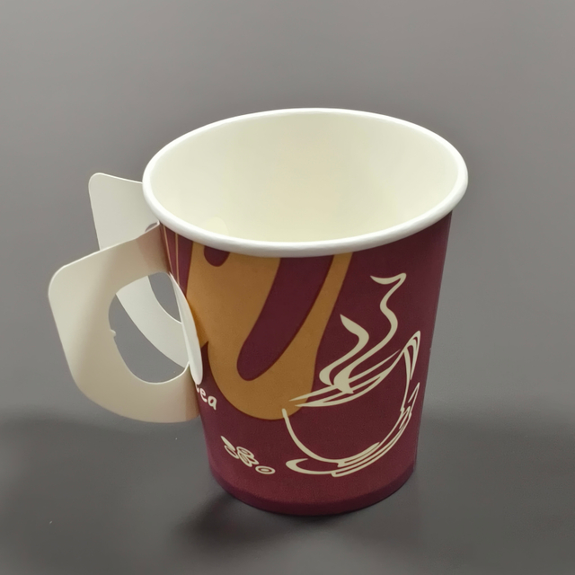 Coffee Paper Cup with Handle Single Wall Disposable with Plastic Lid 7oz